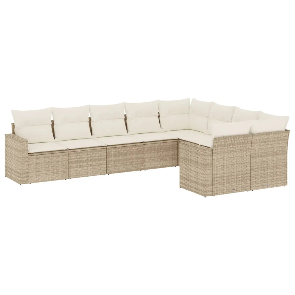 Set Divano da Giardino 9 pz con Cuscini Beige in Polyrattan 3219428