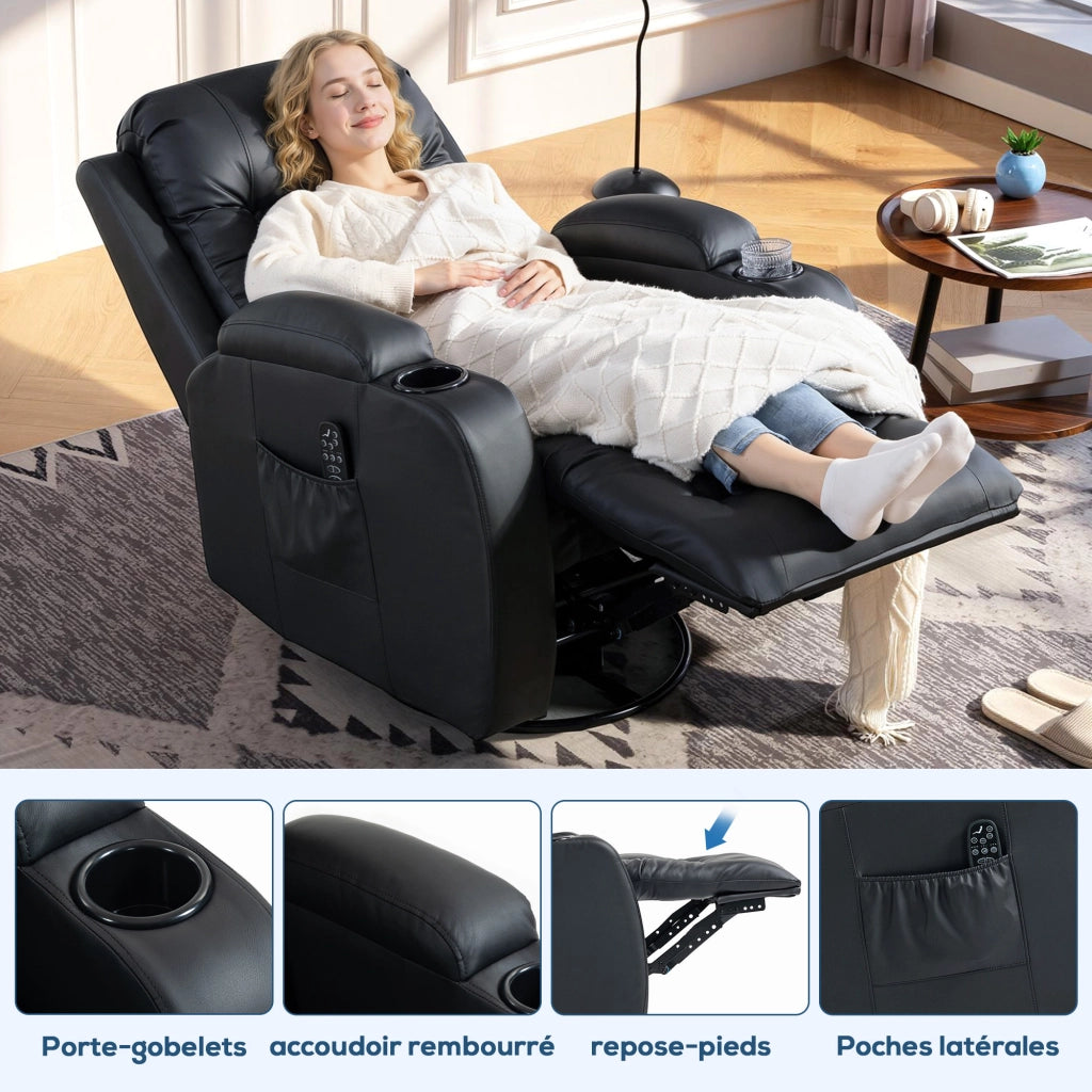 Poltrona Relax Massaggiante Elettrica con Riscaldamento ¨C Xylo ¨C Reclinabile Girevole 360¡ã Nero
