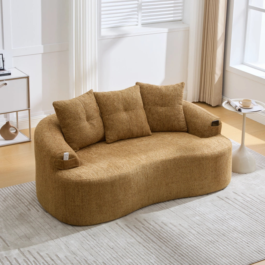 DIVANO 2 POSTI Curvo 164x92x60 cm Chenille Giallo Senape