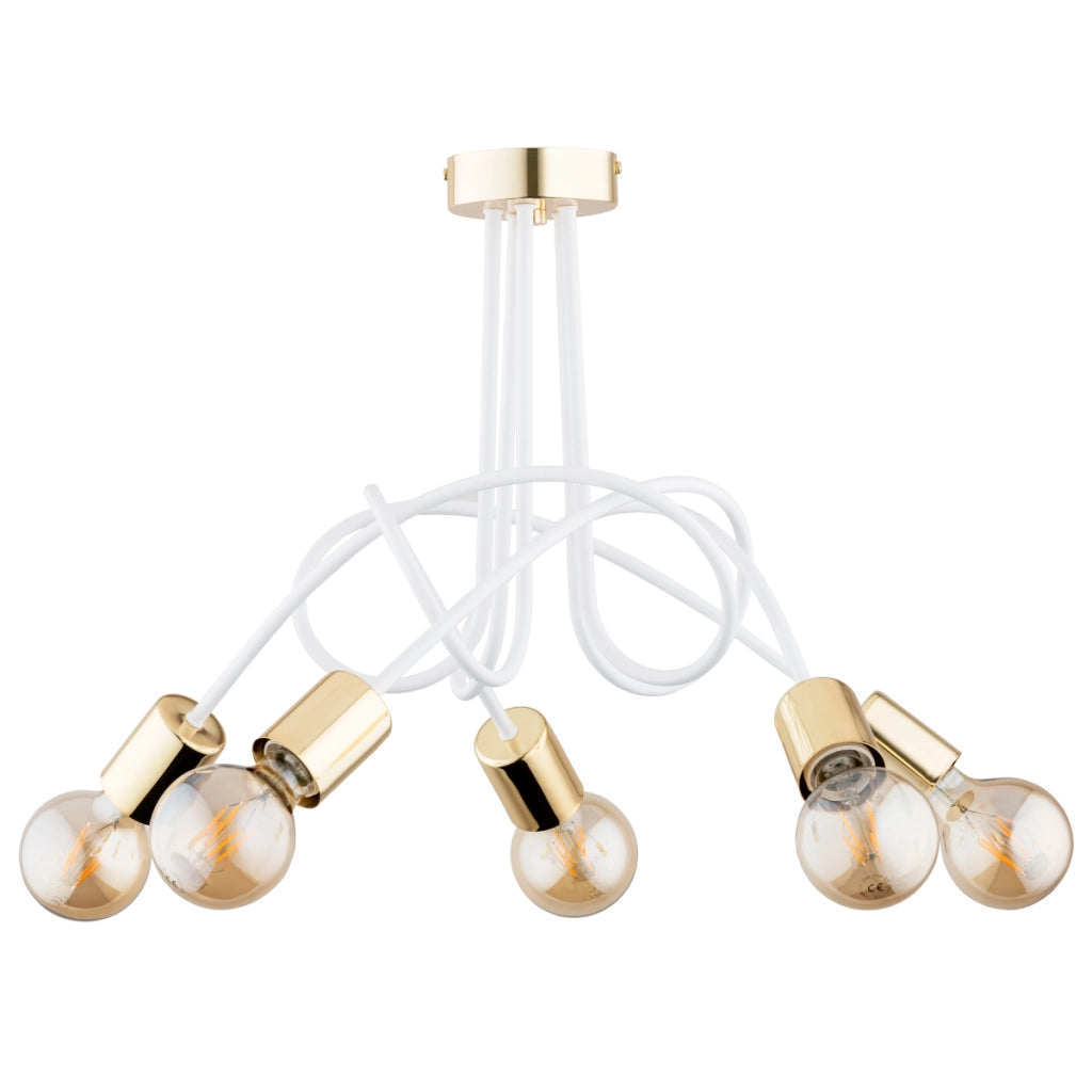 Plafoniera loft metallo bianco oro Tango Alfa 5xE27