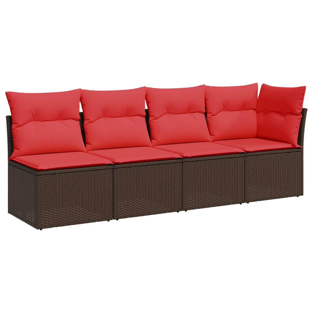 Divano da giardino con cuscini 4 posti marrone in polyrattan 366227