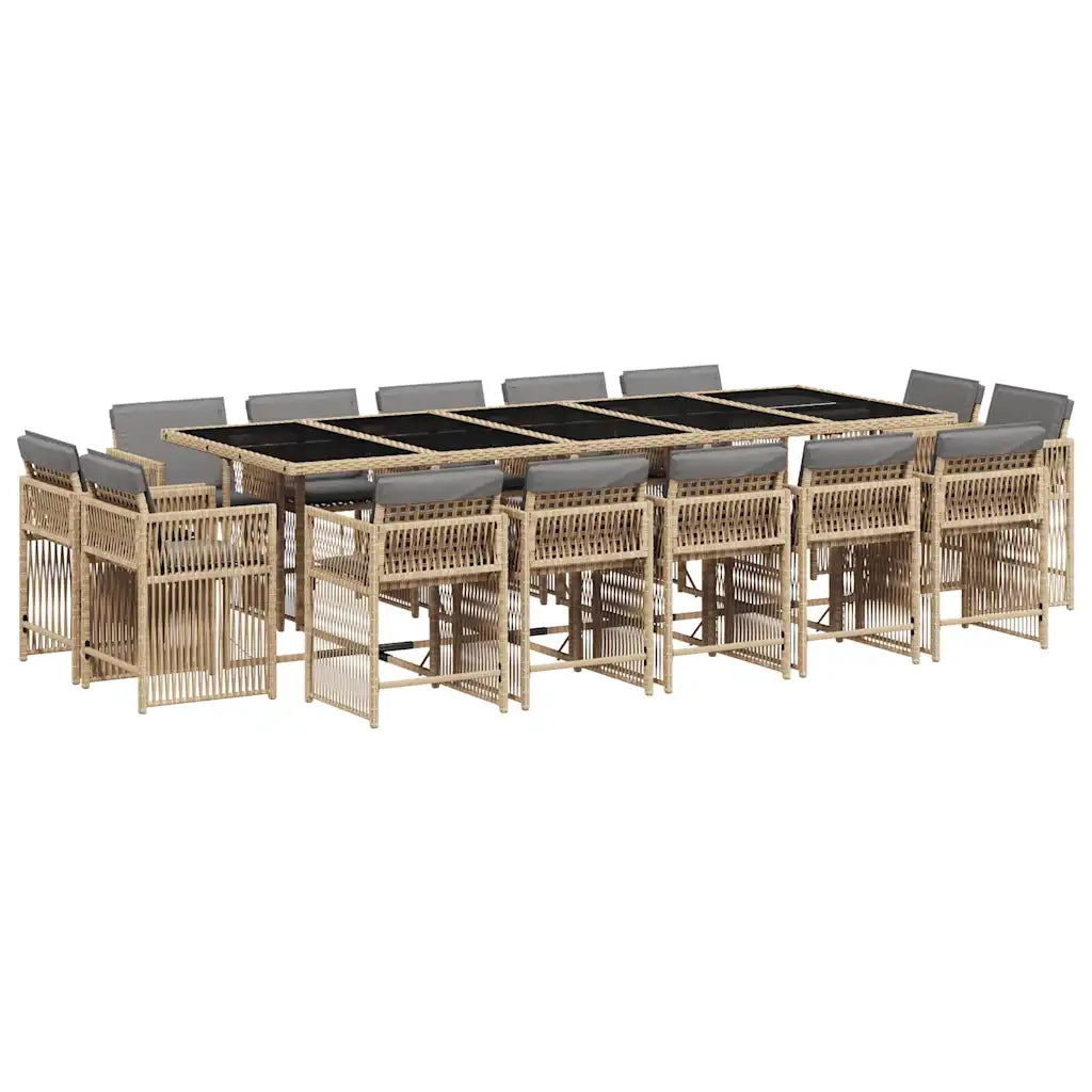 Set Pranzo da Giardino 15 pz con Cuscini Beige Misto Polyrattan