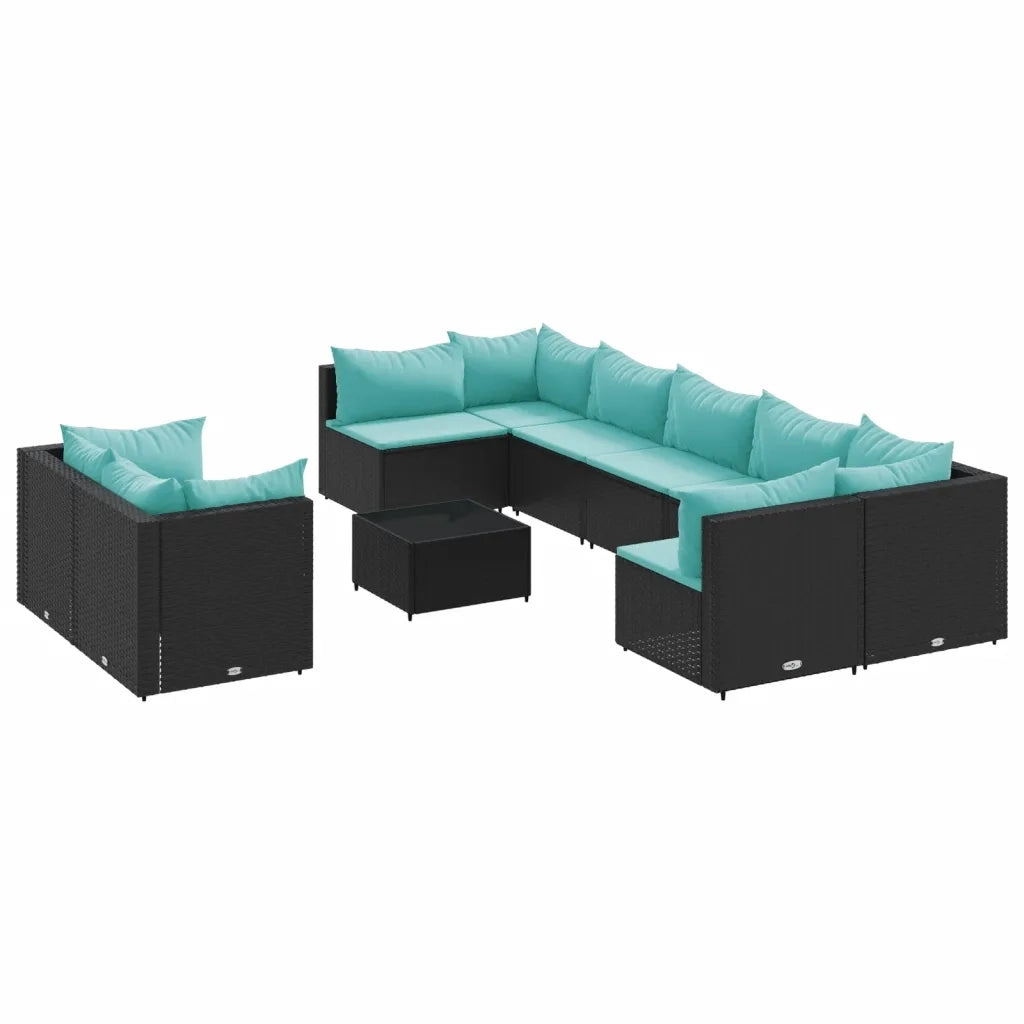 Set Divani da Giardino 10pz con Cuscini in Polyrattan Nero