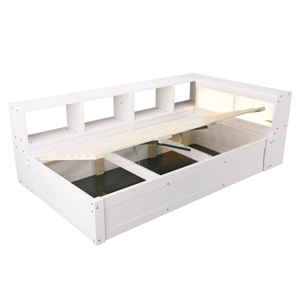 LETTO Multifunzione 90x200 cm Bianco con LED e prese integrate