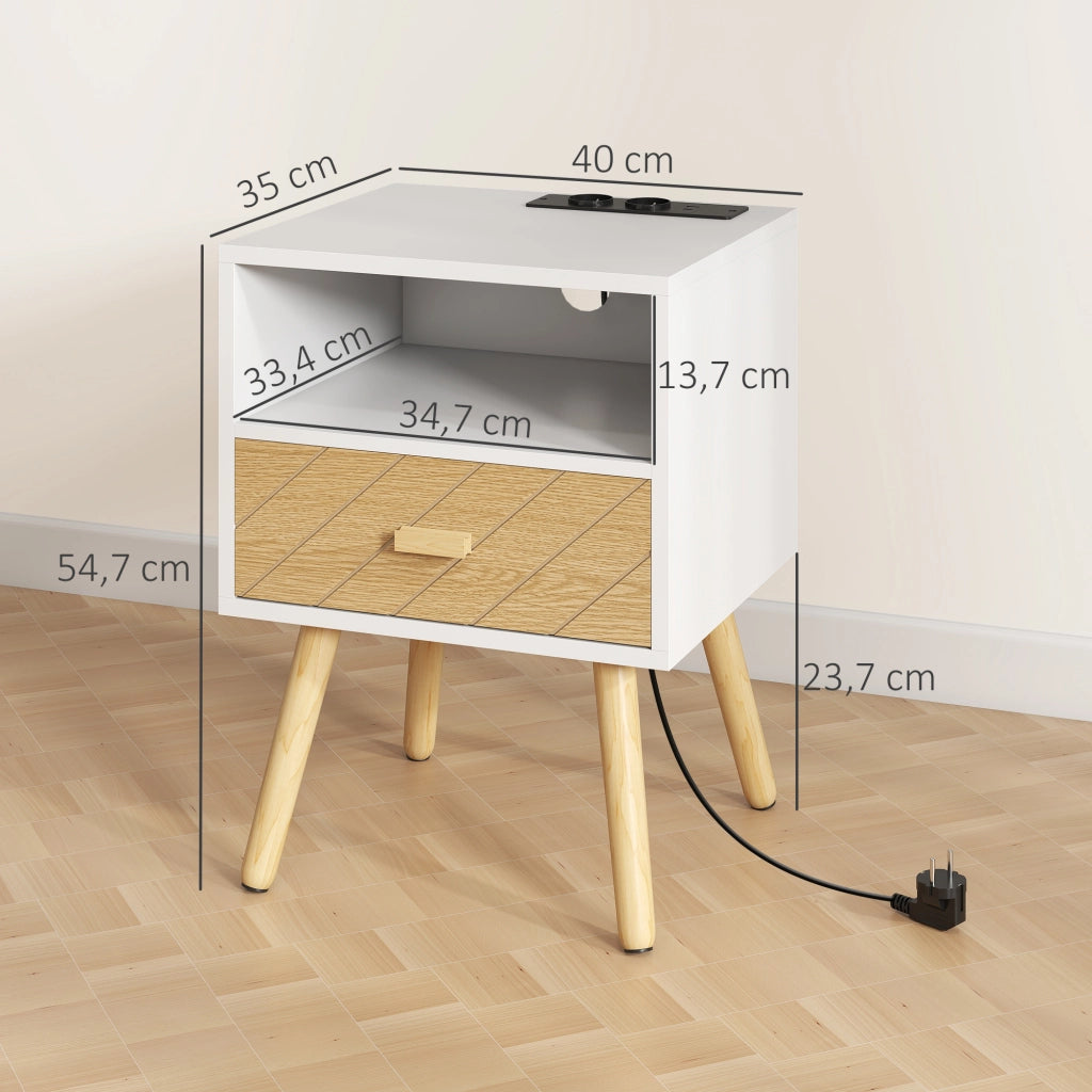 Comodino con Stazione di Ricaricare ¨C zephmum ¨C 2 Prese AC, USB, Tipo-C, Bianco