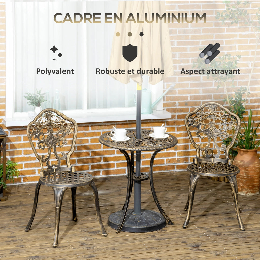 Set bistrot giardino alluminio 3 pezzi ¨C Xylo ¨C 2 sedie + tavolo rotondo effetto ferro battuto