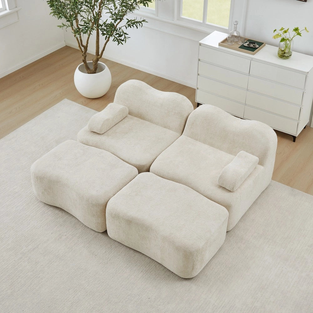 Divano Modulare 2 Posti con Ottomans ¨C Xylo ¨C Beige, Tessuto, Braccioli Mobili