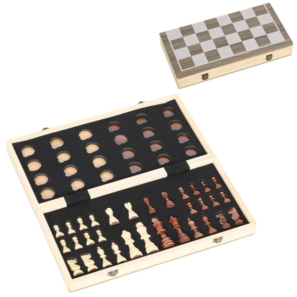 Tavolino Pieghevole Scacchi e Dama con Scomparti ¨C zephmum ¨C Legno e Metallo, Bianco e Nero, 38.5x38.5x2.8 cm