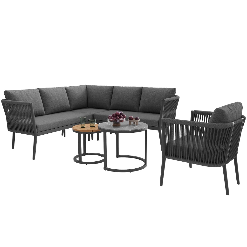 Set Divano da Giardino Modulare 6 Pezzi con Cuscini ¨C MINIMAL ¨C Polyrattan Grigio per Terrasse e Balcone