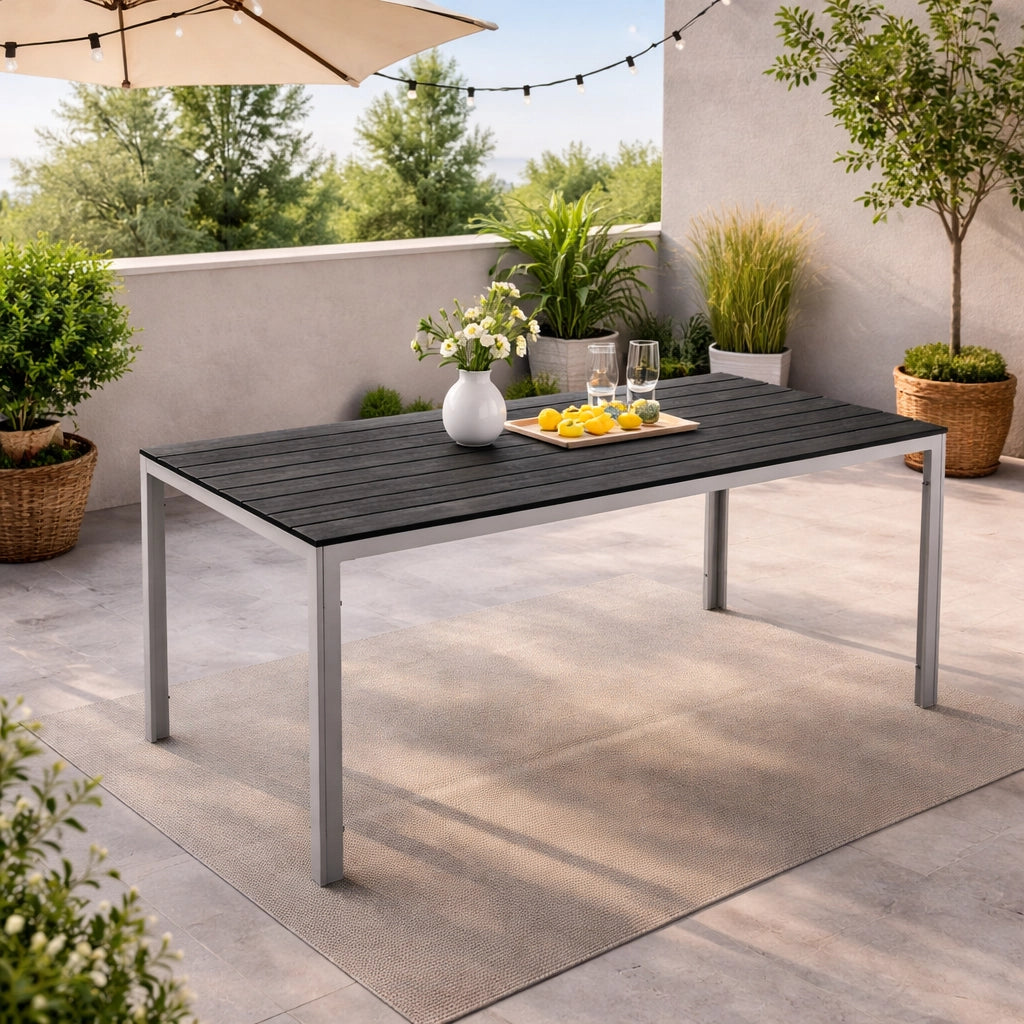 Tavolo da Esterno 6/8 Posti in Acciaio Inox e HDPE Effetto Legno – Tavolo Giardino Grande Resistente a Pioggia, UV e Ruggine, Design Moderno per Terrazzo e Patio 154x78 cm  Grigioscuro