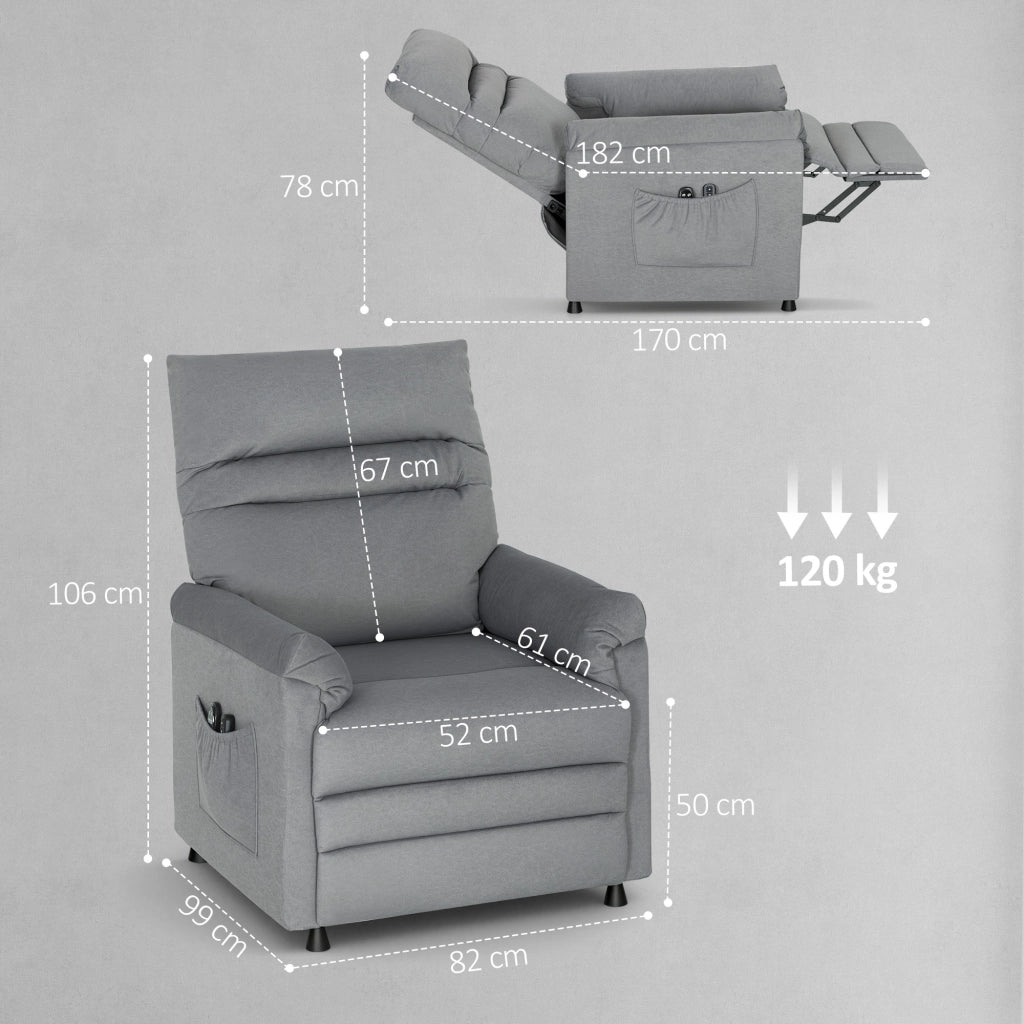 Poltrona Reclinabile con Riscaldamento, 8 Punti Massaggio e 5 Modalità 82x99x106 cm in Tessuto Effetto Velluto Grigio