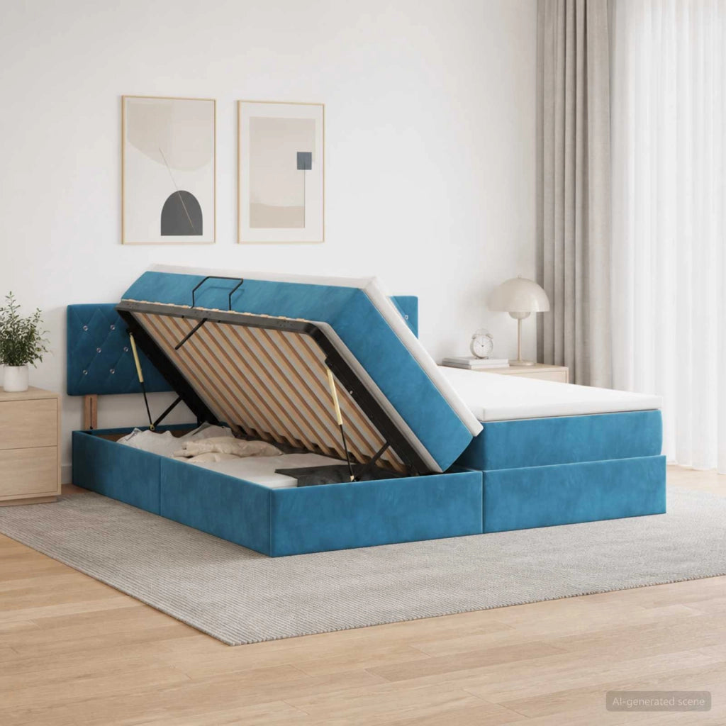 Letto con Contenitore con testiera 2 pz Blu Scuro 3458941