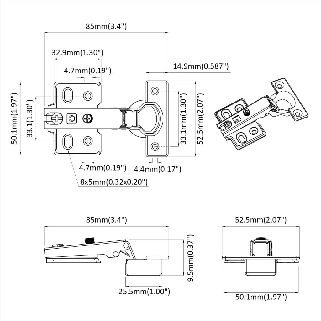 Cerniera 2 pcs Nichel 85 x 52,5 x 9,5 mm Ferro 864674