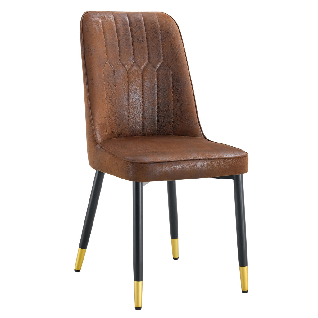 Set di 2 sedie da pranzo moderne in tessuto tech marrone con gambe in metallo nero