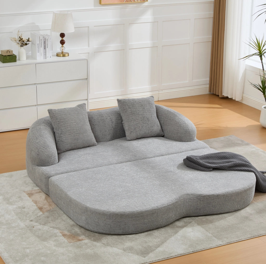 Divano letto 2 posti pieghevole in chenille grigio chiaro 157x84x65 cm