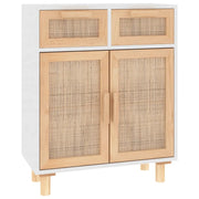 Credenza | Madia | Buffet da pranzo | Armadio da pranzo Bianca 60x30x75 cm Legno Massello Pino Rattan Naturale