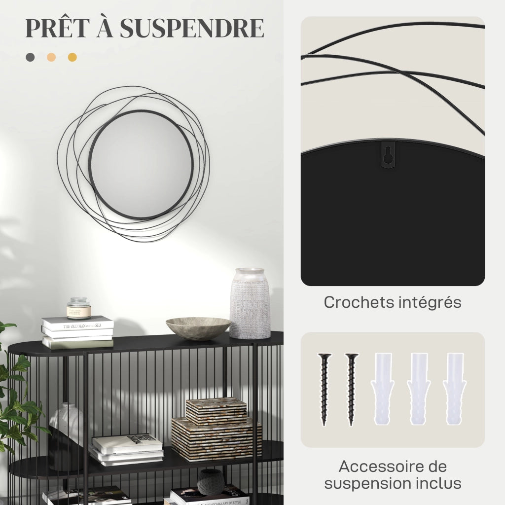 Specchio rotondo in metallo ¨C Xylo ¨C nero ¦µ65 cm stile moderno