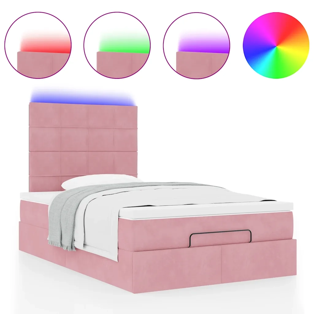 Struttura Letto Pouf con Materasso Rosa 120x200 cm Velluto 3314317