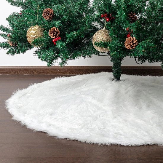 Decorazione per albero di Natale a forma di fiocco di neve in peluche bianca, copertura per albero di Natale festiva, mantella per albero di Natale (90 cm)