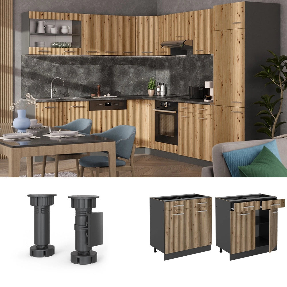 Mobiletto base per cucina R-Line Rovere artigianale/Antracite 80 cm senza piano di lavoro Vicco