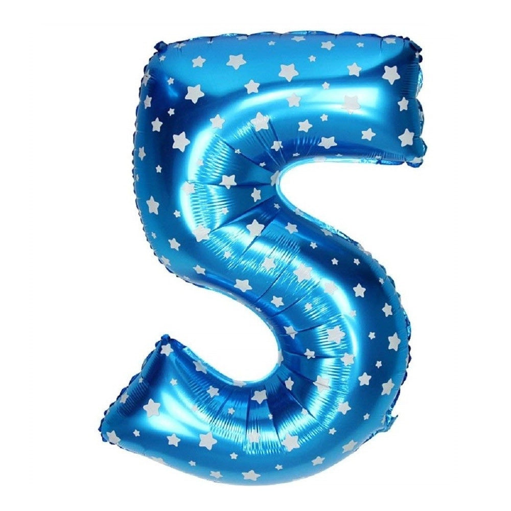 Trade Shop - Palloncino Numero 5 Azzurro Stelle Bianche 35cm Elio Decorazione Party Festa -
