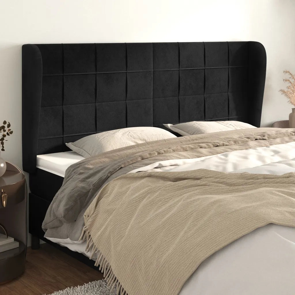 Testiera ad Orecchio Nera 203x23x118/128 cm in Velluto 3118024