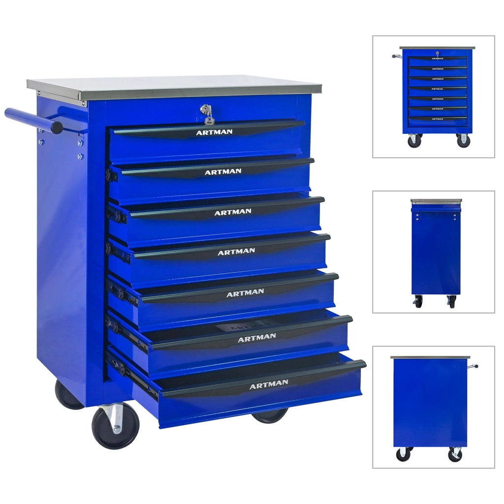 Carrello da officina multifunzionale a 7 cassetti con ruote, porta attrezzi su rulli metallici, per garage, officina, magazzino e centro riparazioni ¨C
