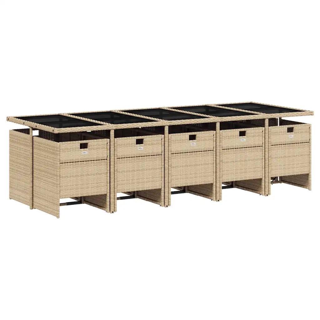 Set Pranzo da Giardino 11 pz con Cuscini Beige Misto Polyrattan 3210576