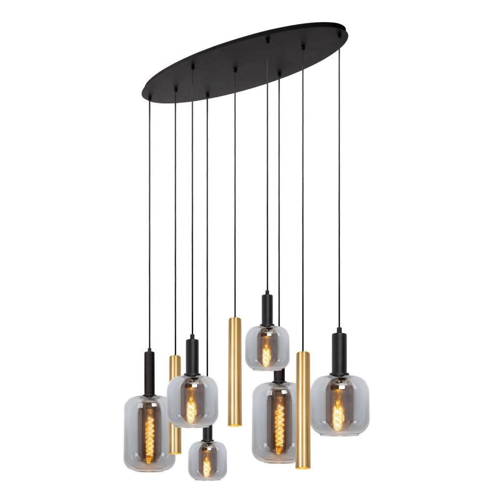 Lampada a sospensione JOANET vetro nero oro 6+3 Lucide