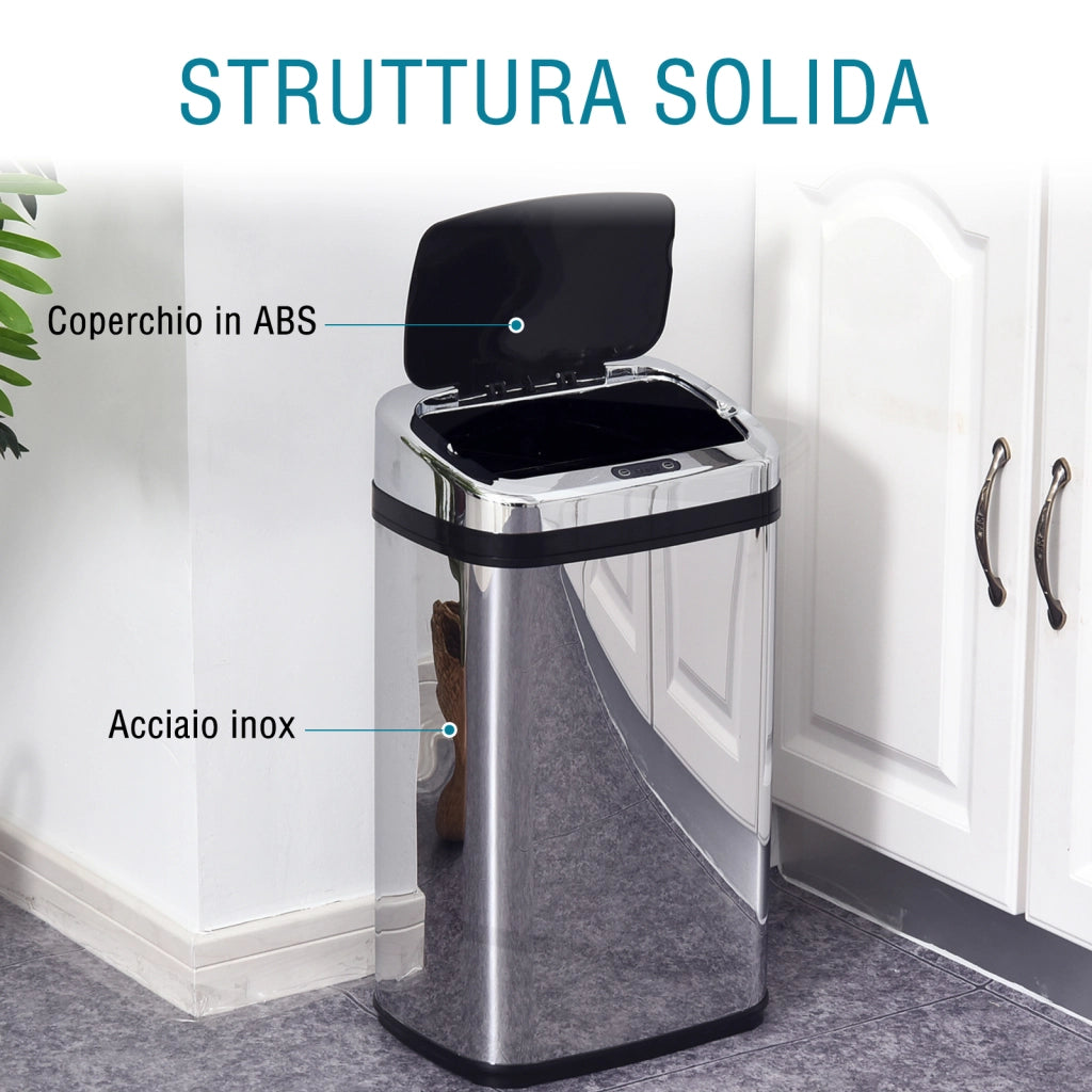 Pattumiera con Sensore a Infrarossi 30L ¨C Xylo ¨C Acciaio Inox e ABS, Argento, 33x25x58 cm