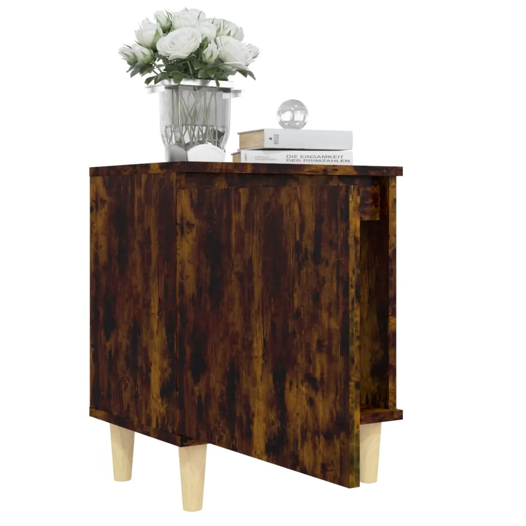 Comodini con Gambe in Legno Massello 2pz Rovere Fumo 40x30x50cm 813111
