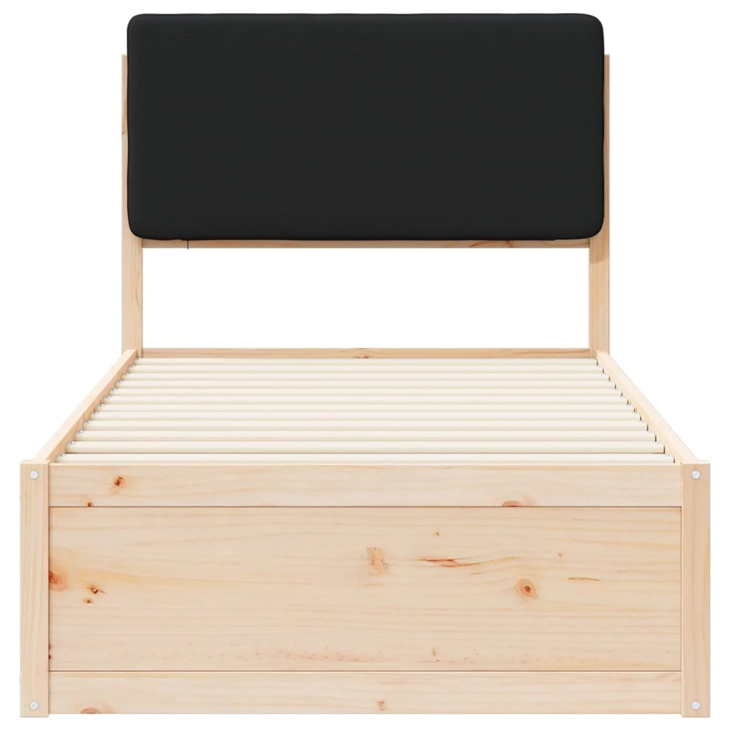 Letto con Testiera Rivestita Nero 90 x 200 cm Pino massello 877656