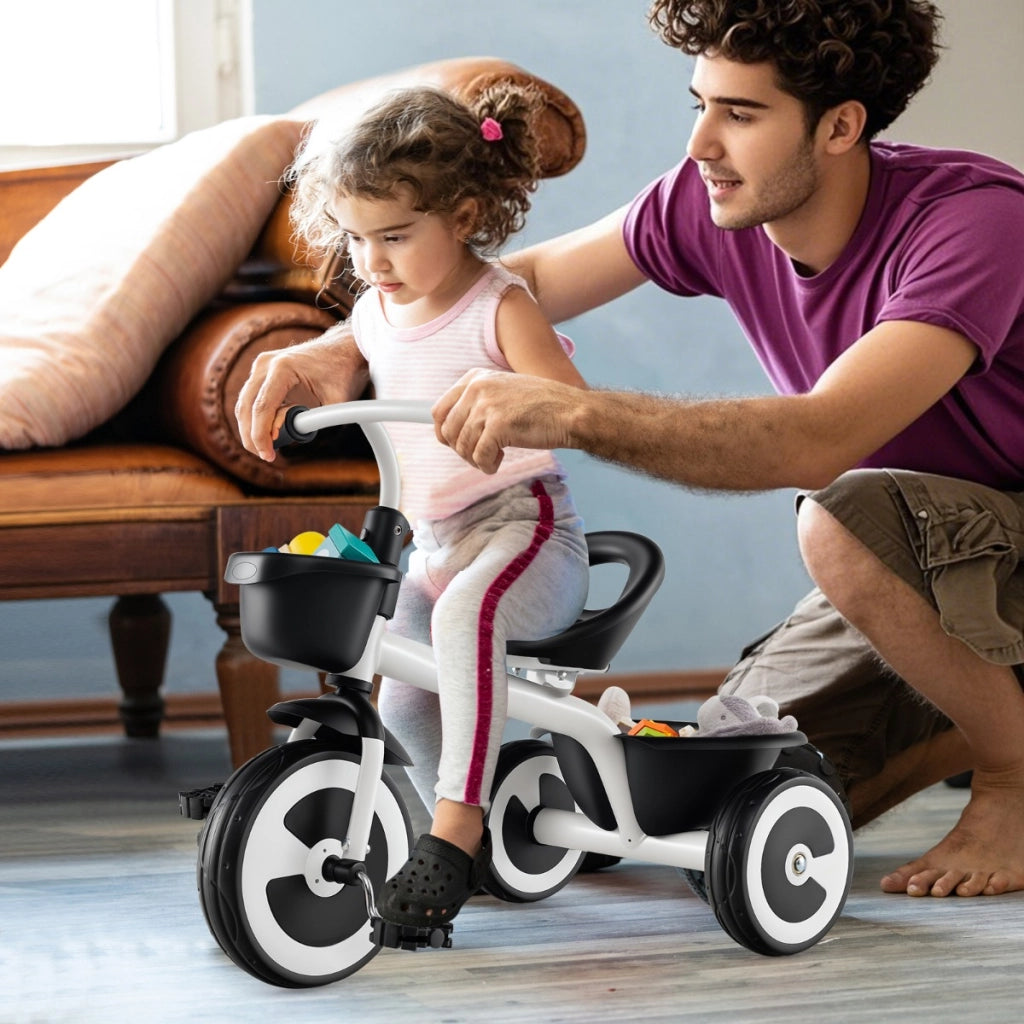 Triciclo per bambini con telaio in ferro carbonioso di alta resistenza, Triciclo per bambini con sede regolabile Bianco-Biciclette e tricicli