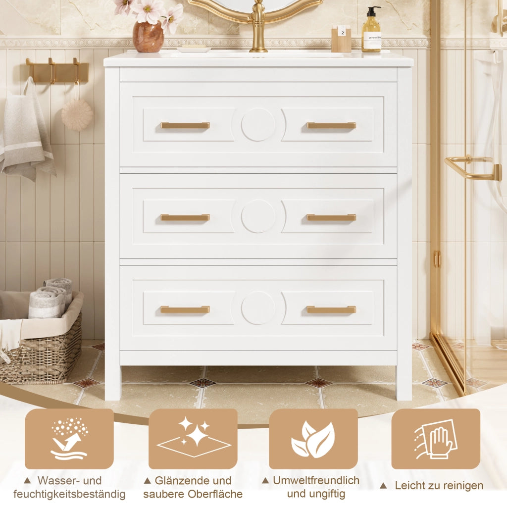 MOBILE BAGNO con lavabo 76,5x47x82 cm MDF e Ceramica Bianco 3 cassetti
