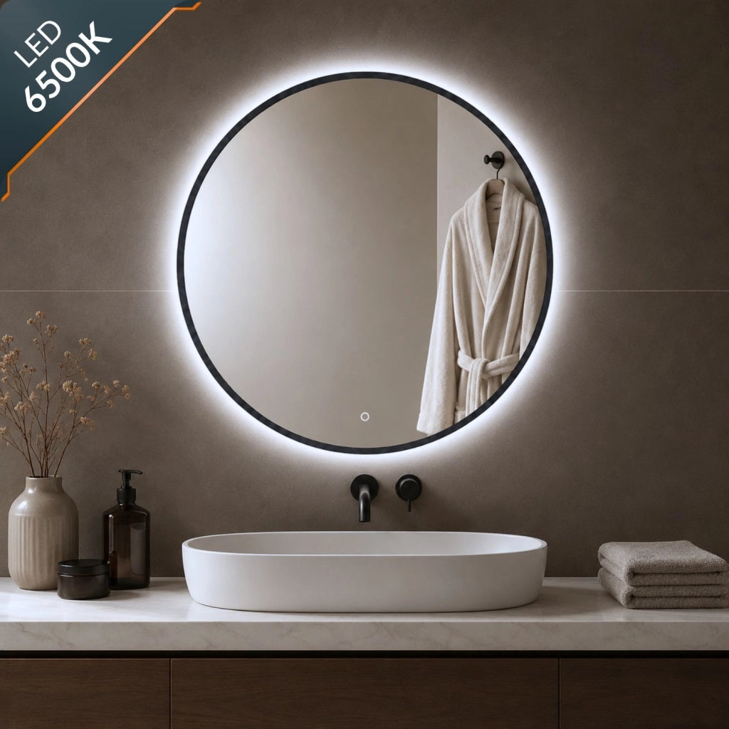 Specchio tondo retroilluminato led con interruttore touch *** misura Ø50, tonalità standard 6000-6500k, confezione 1