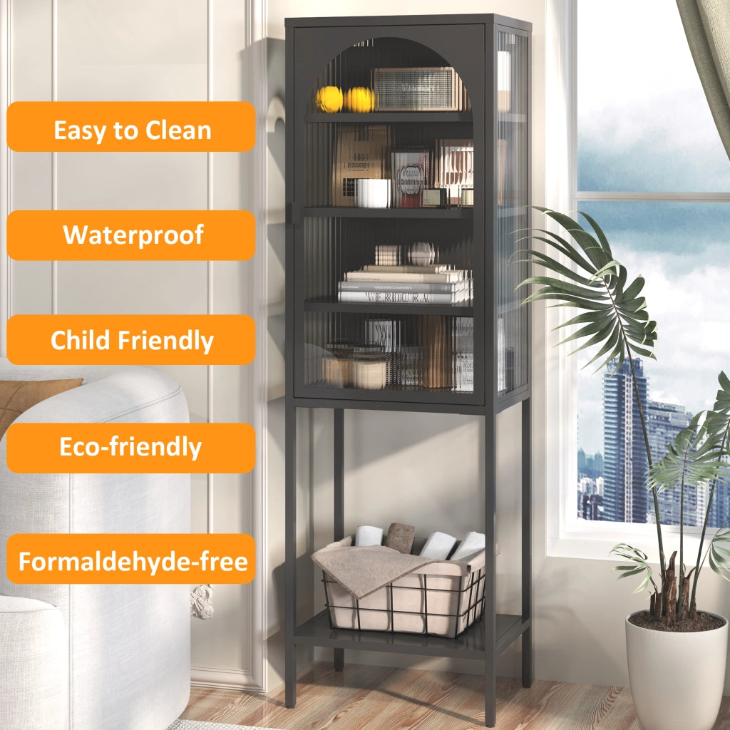Libreria a cubi con ante in vetro ¨C Zephmum ¨C Grigio metallo 160x50x35 cm