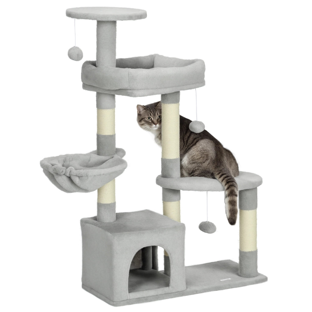 Albero tiragraffi per gatti con piattaforme e sisal ¨C zephmum ¨C grigio chiaro 104 cm