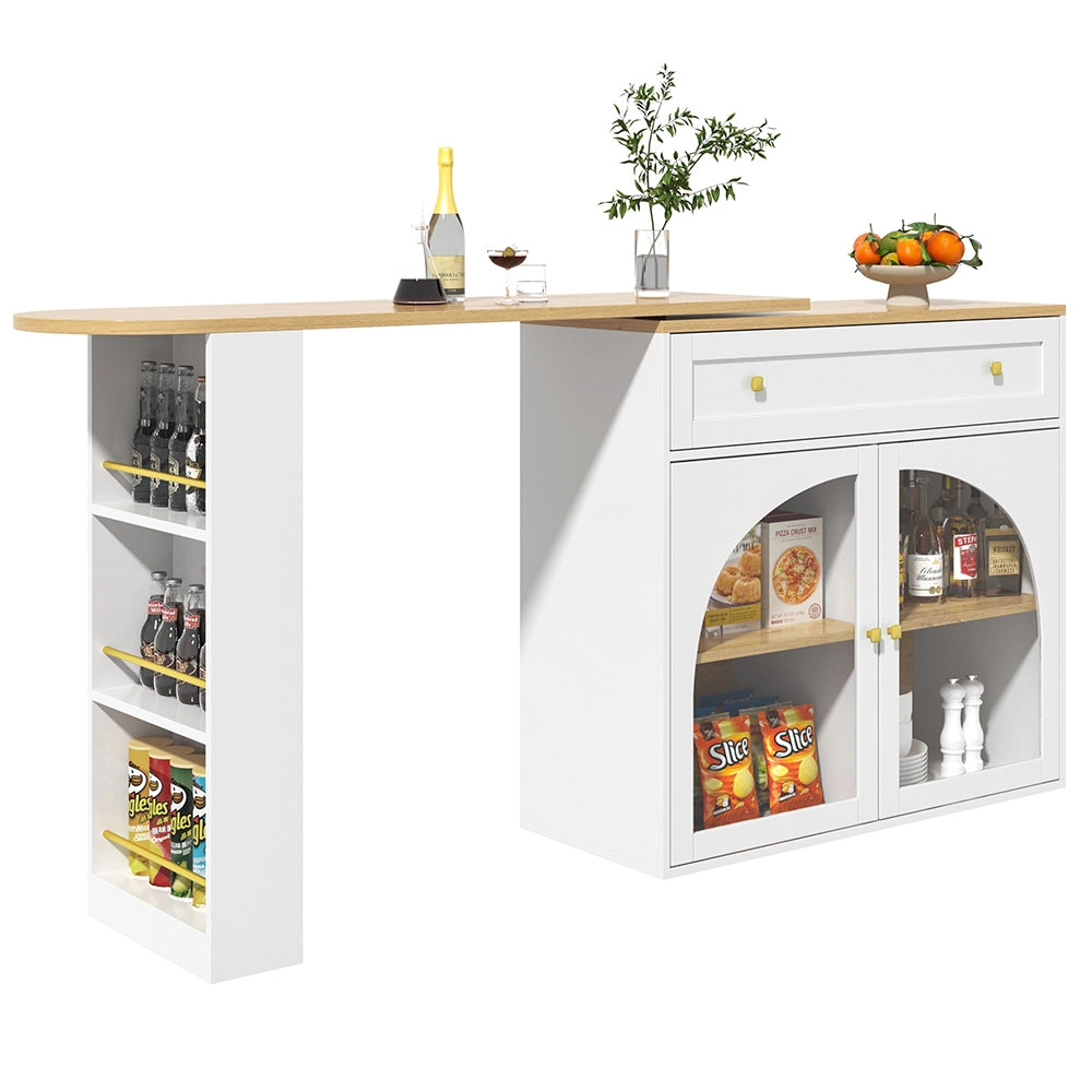 Tavolo Bar Estendibile - Xylo - 138-204??39??104 cm - Bianco con Ripiani