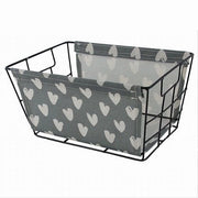 Trade Shop - Cesto Porta Oggetti In Ferro Tessuto Stampa A Cuori Con Manici 30x20x15 Cm 10618 -