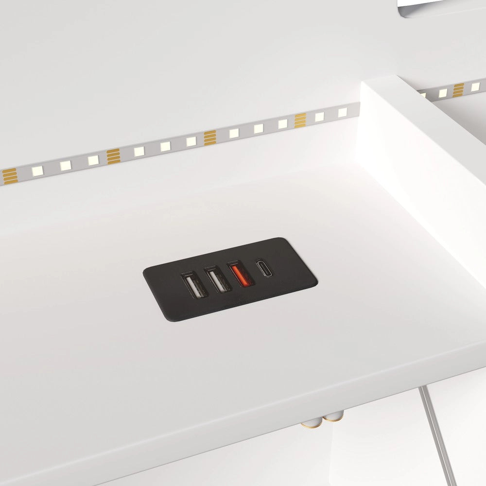 Letto Contenitore con LED e USB 140x200 ¨C Xylo ¨C Bianco