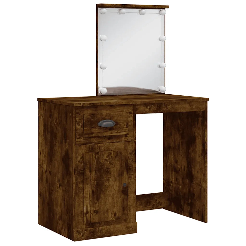 Toeletta | Tavolo da Trucco con Luci LED Rovere Fumo 90x42x132,5 cm
