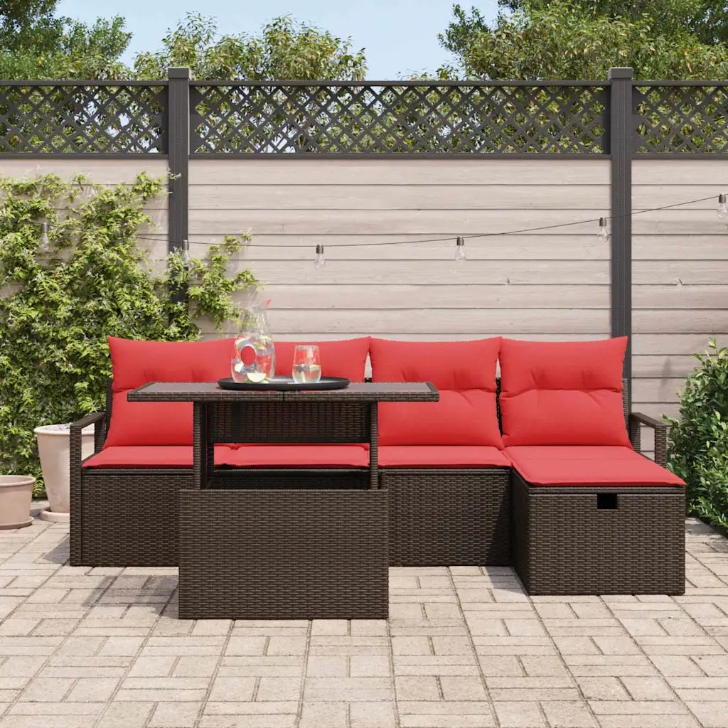 Set Divano da Giardino con cuscino 6 pcs Marrone Poly Rattan 3359791