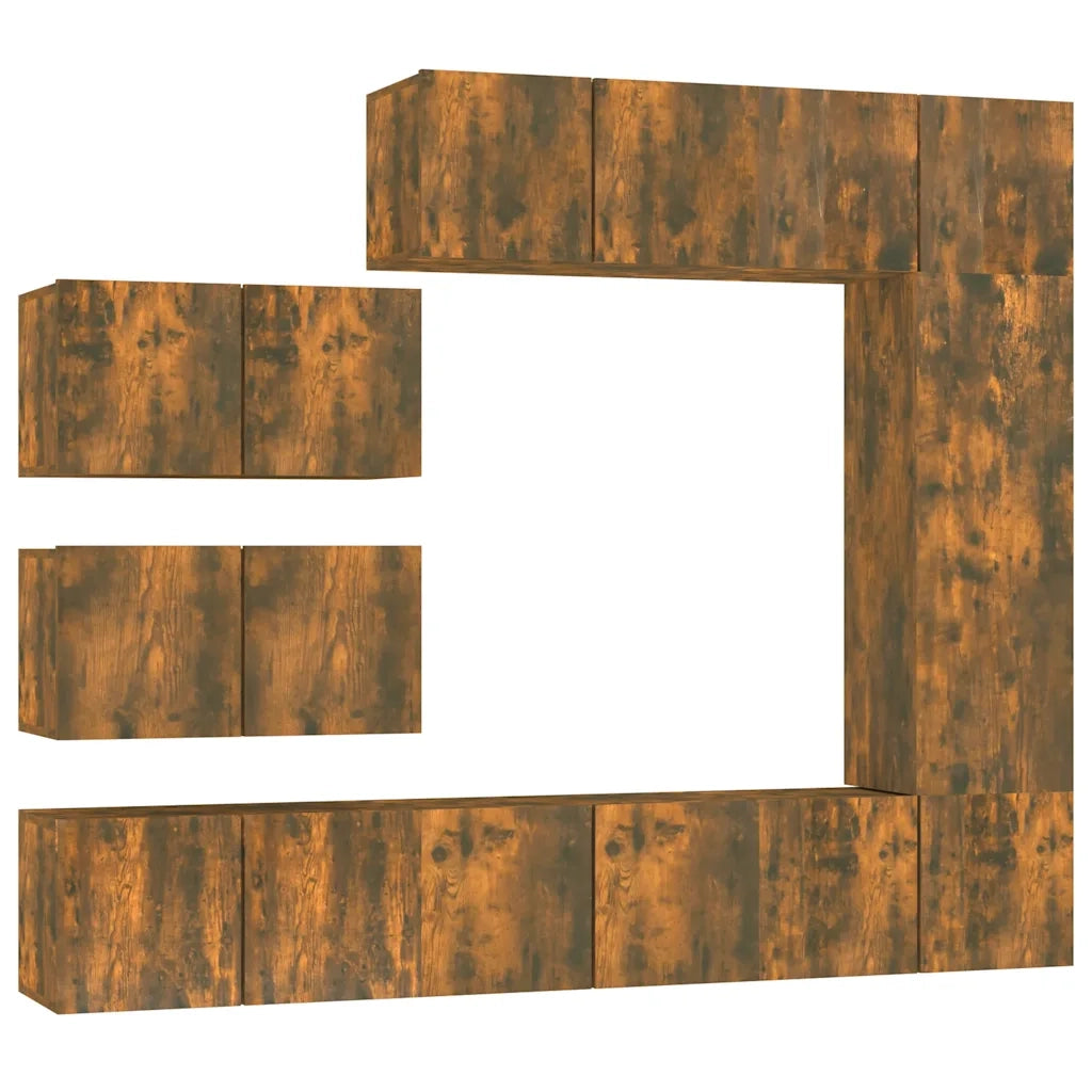 Set Mobili Porta TV 8 pz Rovere Fumo in Legno Multistrato