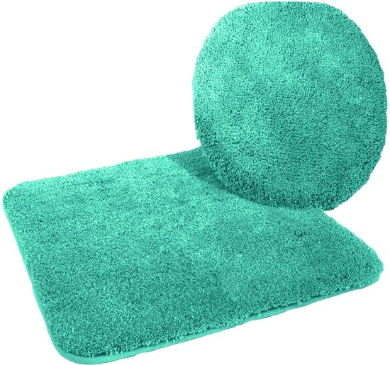 Set di tappeto bagno 2 pezzi = Copertura wc 47x50 cm + Tappeto bagno senza spazio per vasino 50x55 cm, verde smeraldo