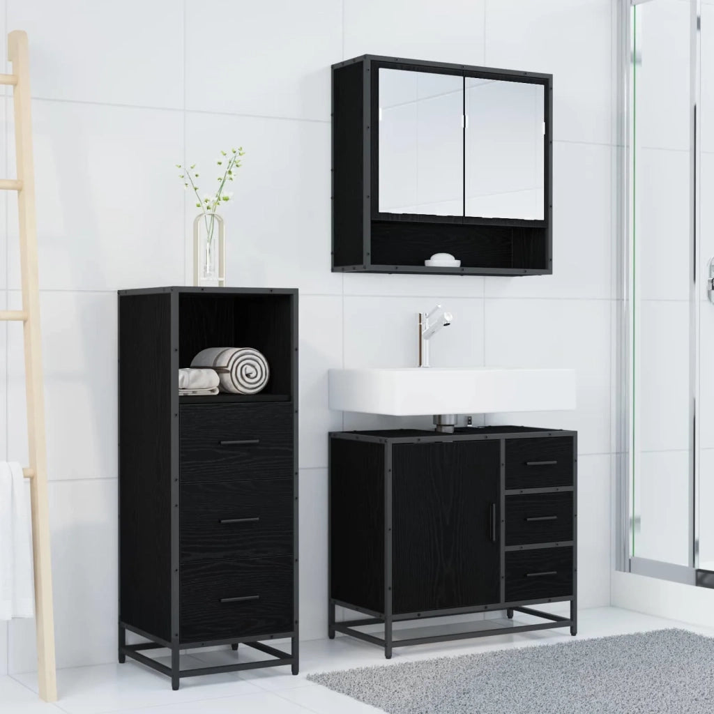 Set di mobili per il bagno 3 pcs Rovere Nero Legno multistrato 3402334
