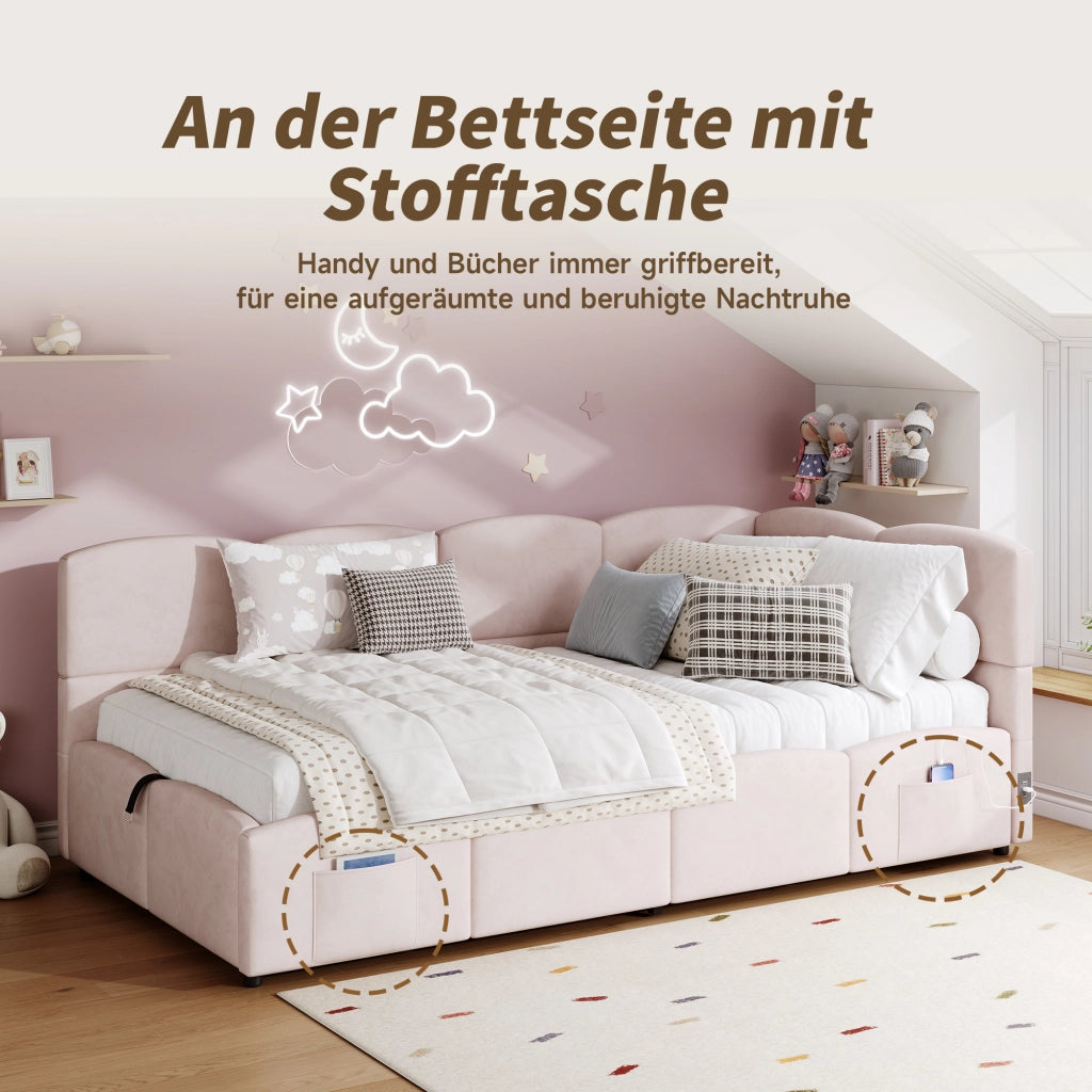 LETTO Contenitore 90x200 cm in Velluto Rosa