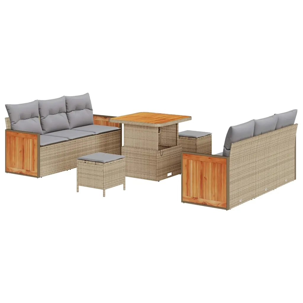 Set Divano da Giardino 11 pcs Beige e Grigio Chiaro polyrattan
