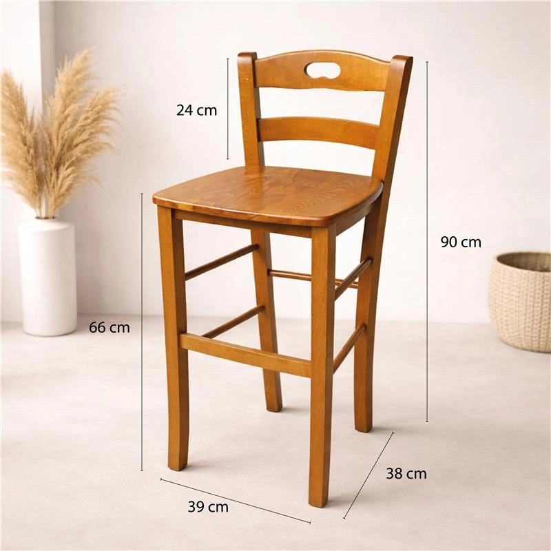 SET 4PZ SGABELLI SNACK CON SEDUTA COMPATTA IN MATERIALE MASSELLO COLORE NOCE  39X38X90CM STILE CLASSICO