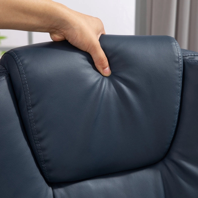 Poltrona da ufficio massaggiante, 7 punti di vibrazione, poggiapiedi e schienale regolabili, portata massima 120 kg, similpelle, blu.