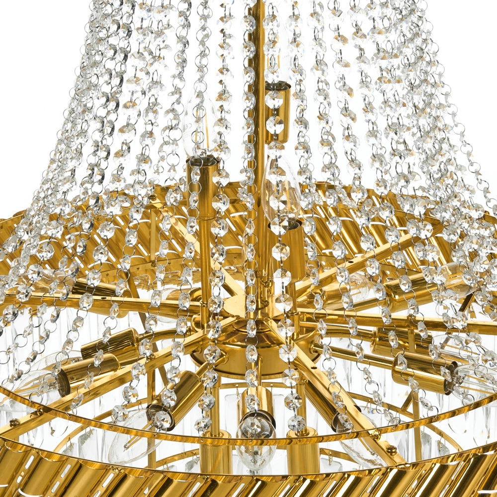 Lampadario con base in metallo dorato e cristalli ⌀ 70 cm Lampada a sospensione Stile glamour Sala da pranzo Soggiorno